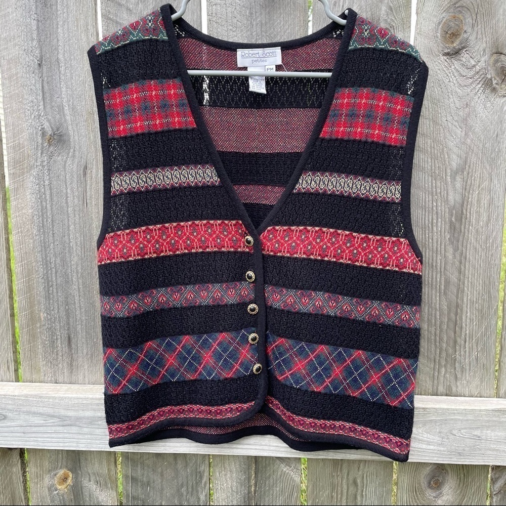 Vintage 1990s‎ Robert Scott Petites Petite Medium Christmas Holiday Sweater Vest